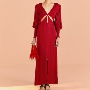 FARM Rio Red Cut Out Long Sleeve Lenzing™ Ecovero™ Viscose Maxi Dress